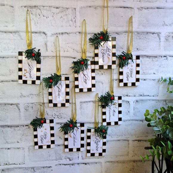 Checked Ornament Set of 9 Buffalo Check Ornaments Courtly Christmas Decor - Picture 4 of 6